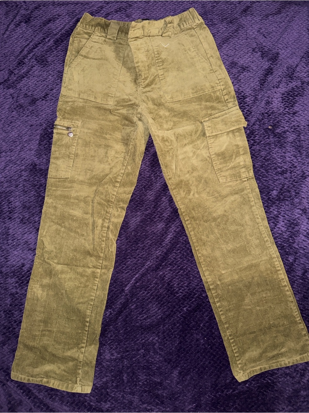 Olive Green Corduroy Cargo Pants